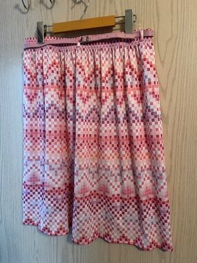 Women’s Pink Geometric Circle Skirt with Slim Belt